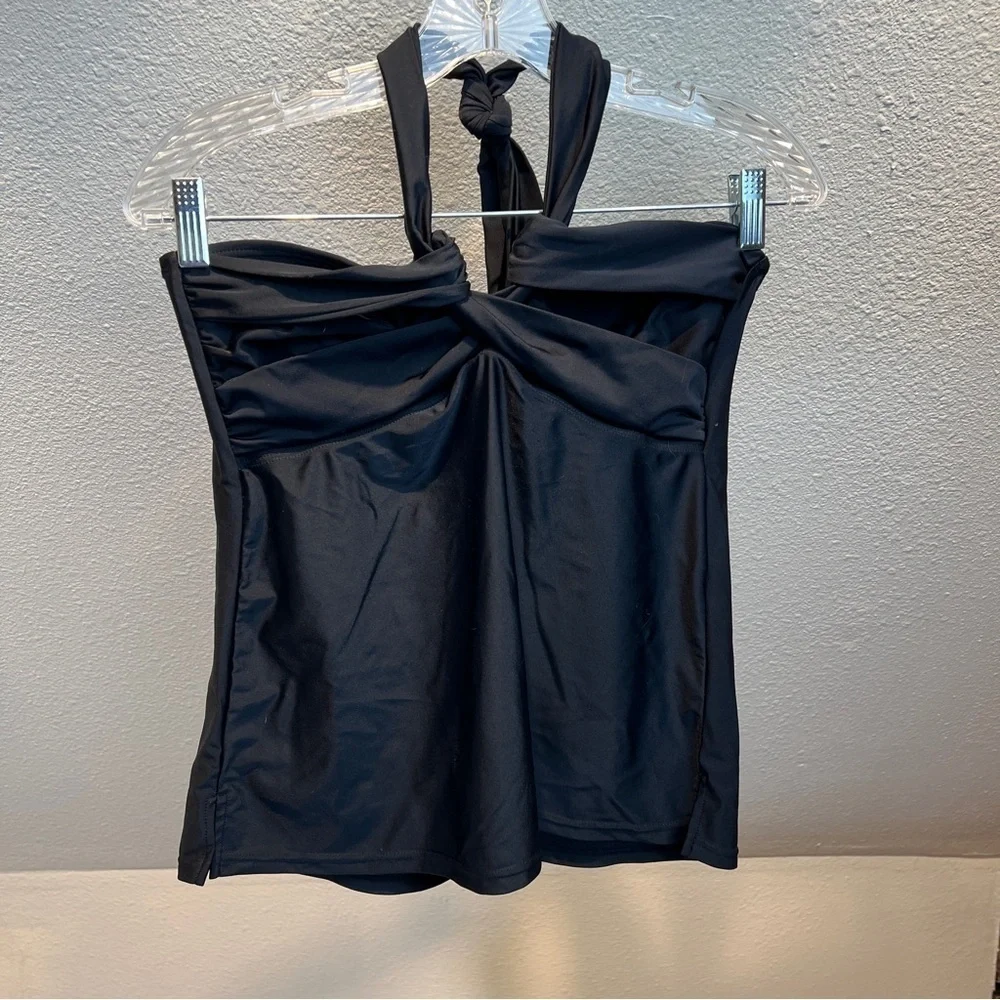ISLAND ESCAPE Black Swim Top with Neck Tie. Size 10